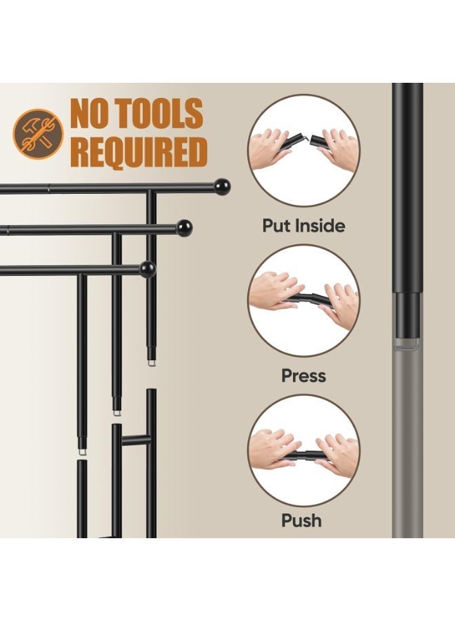 والالا حامل مناشف قائم بذاته للحمام، حامل معدني متين بثلاثة رفوف باللون الأسود مع عجلات وسلة، رف لتجفيف المناشف، رف متعدد الاستخدامات للبطانيات للاستخدام داخل وخارج الحمام. - Image 5